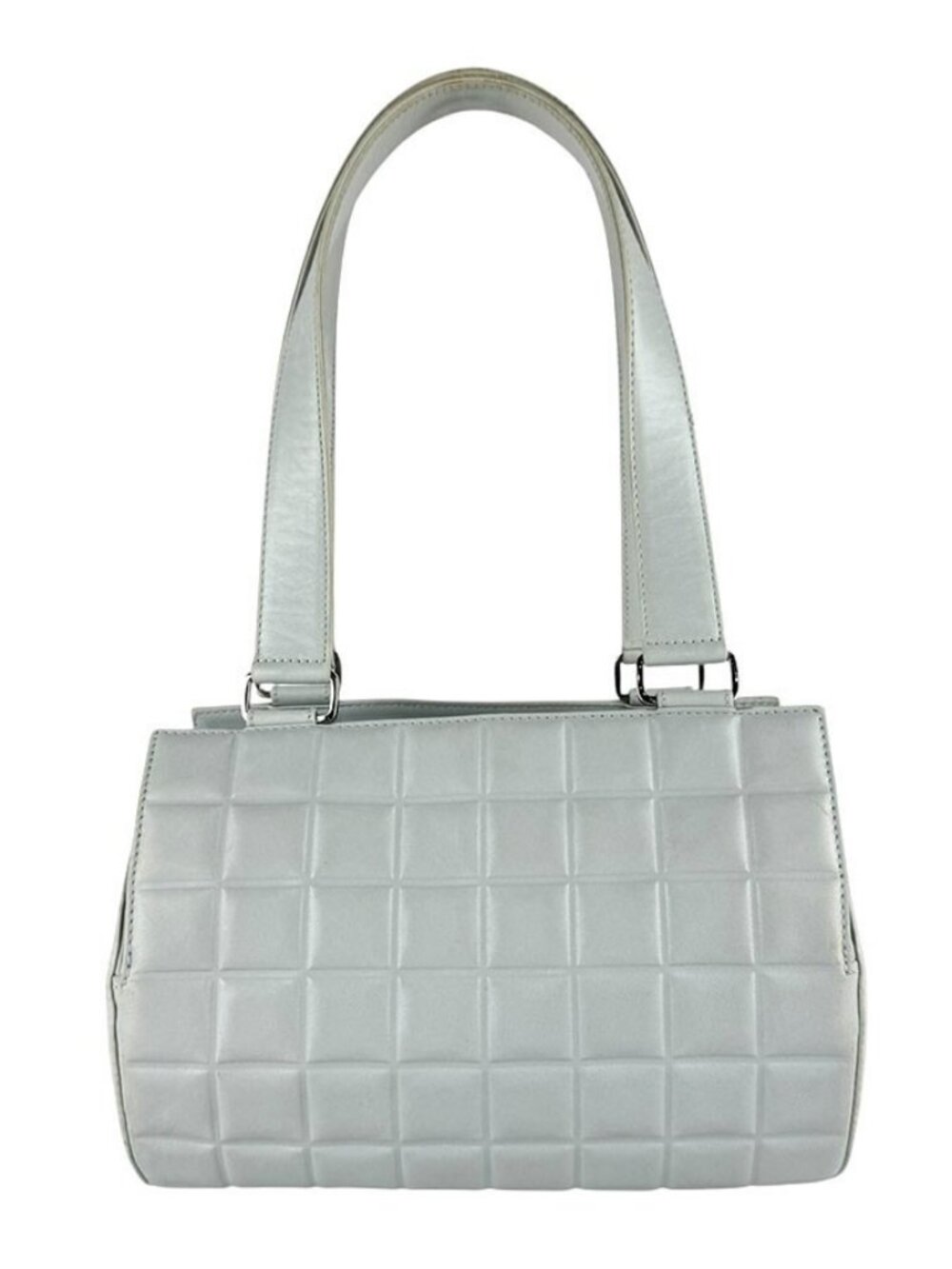 CHANEL Chocolate Bar Shoulder Bag Light Blue Leather/Silvertone -